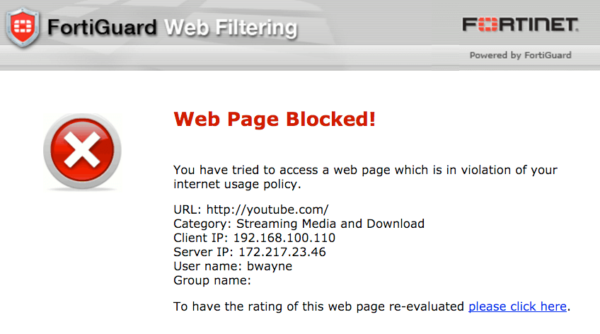 Fortinet Content Filtering - Blocked Web Page